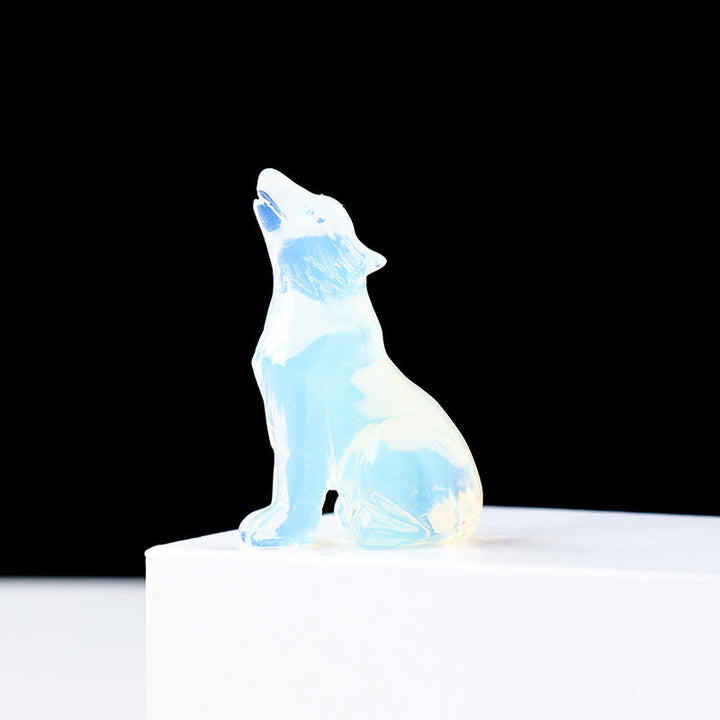 Décoration en pierre précieuse sculptée en forme de loup en cristal Olivenorma de 2 po