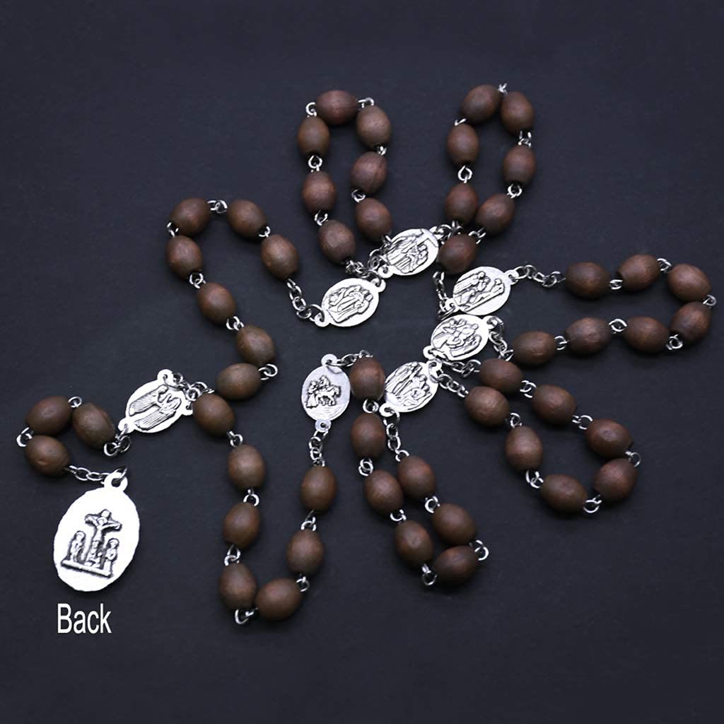 Collier chapelet catholique en perles de bois Olivenorma