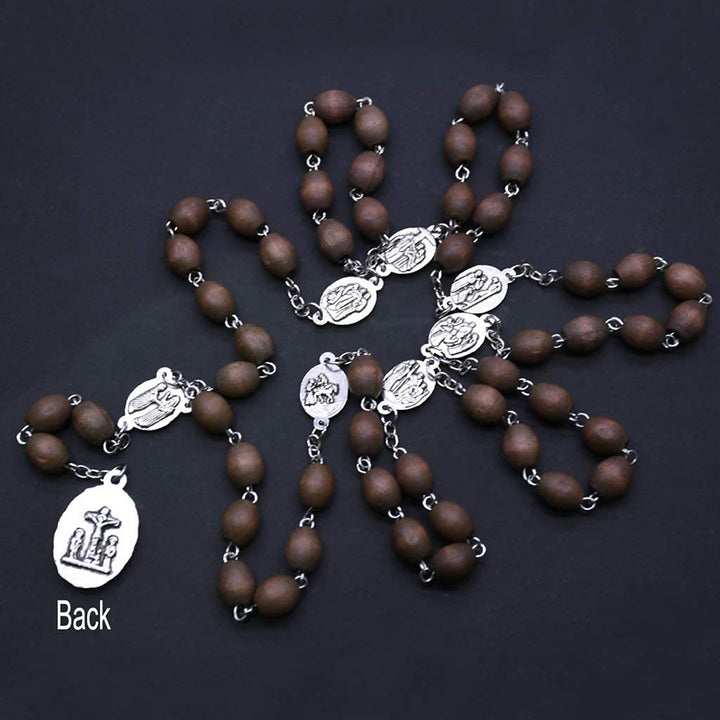 Collier chapelet catholique en perles de bois Olivenorma
