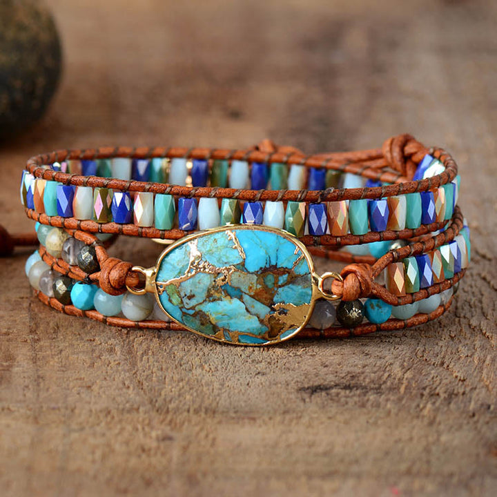 Bracelet en perles de cristal tissées en turquoise ovale Olivenorma