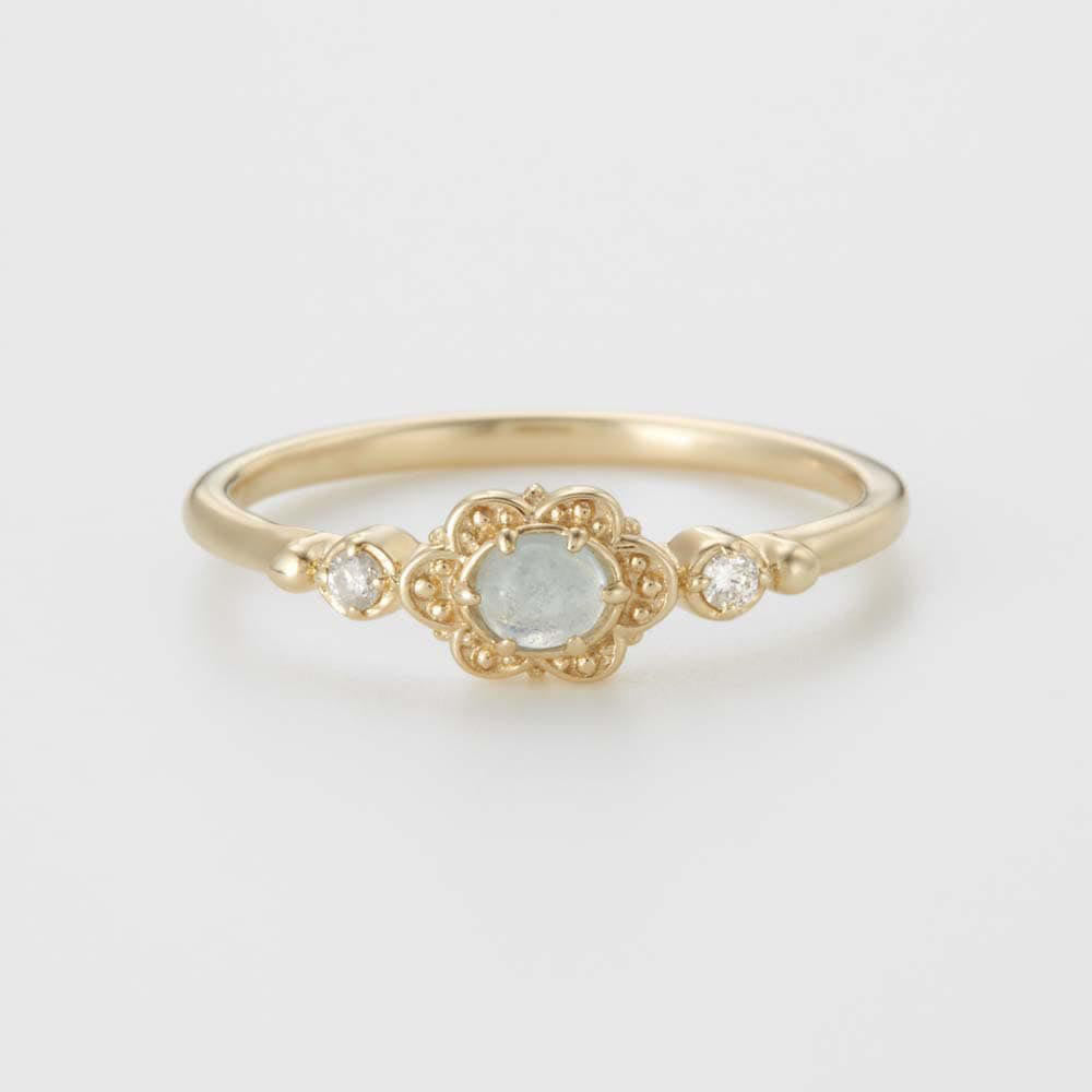 Bague vintage Olivenorma en aigue-marine naturelle et marguerites 