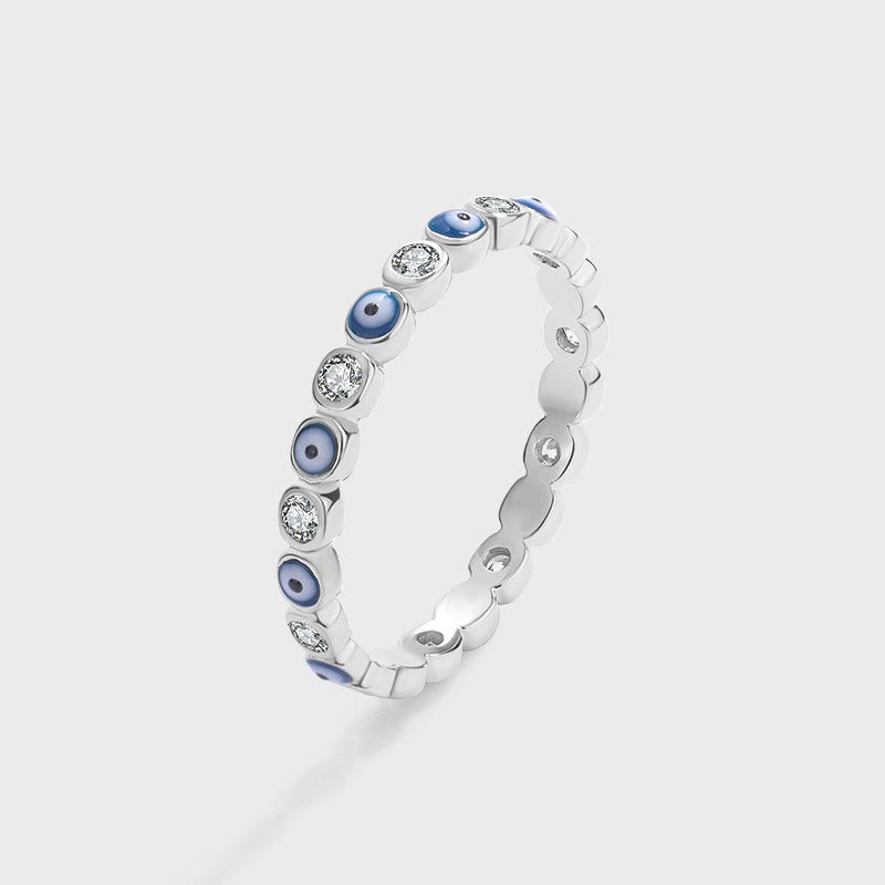 Bague Olivenorma en argent sterling S925 avec zircon rond blanc et mauvais œil