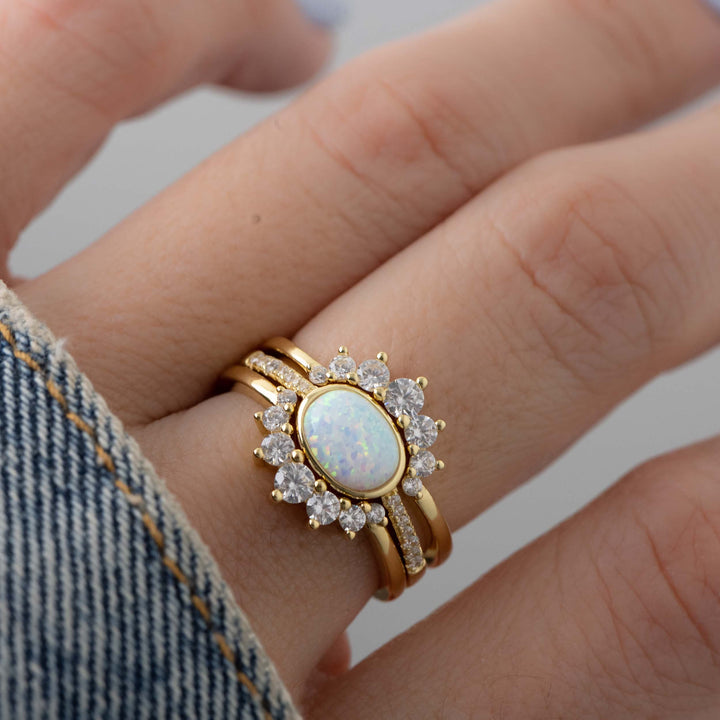 Bague empilable à trois couches en opale Olivenorma