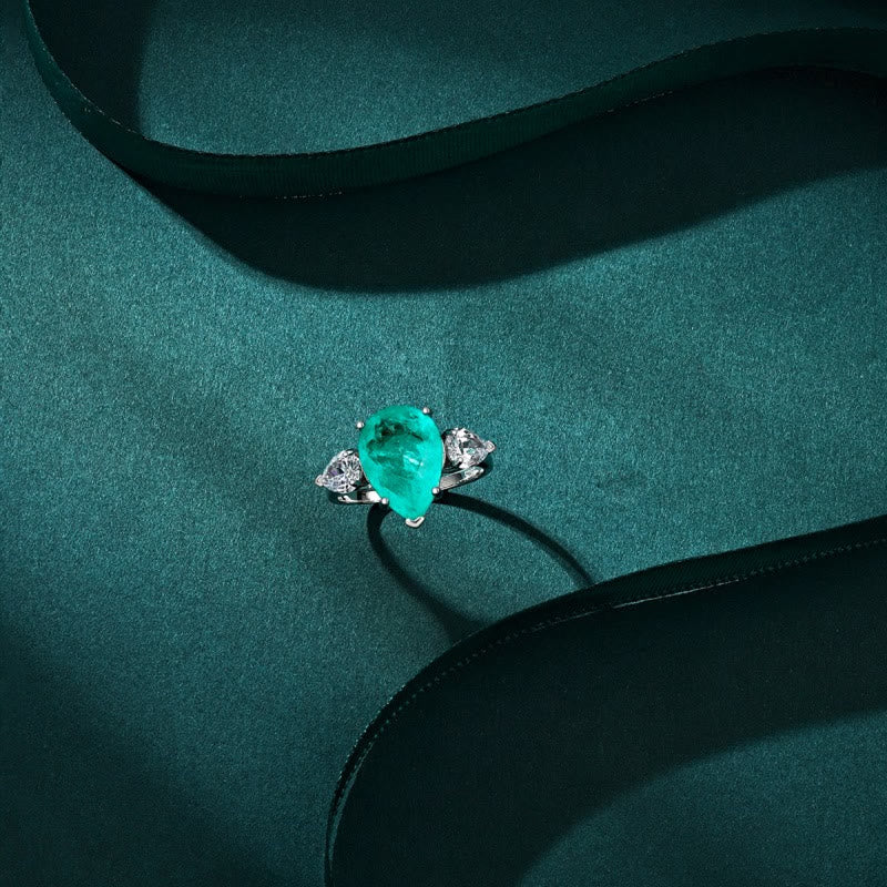 Bague exquise en zircon blanc et tourmaline Paraiba Olivenorma