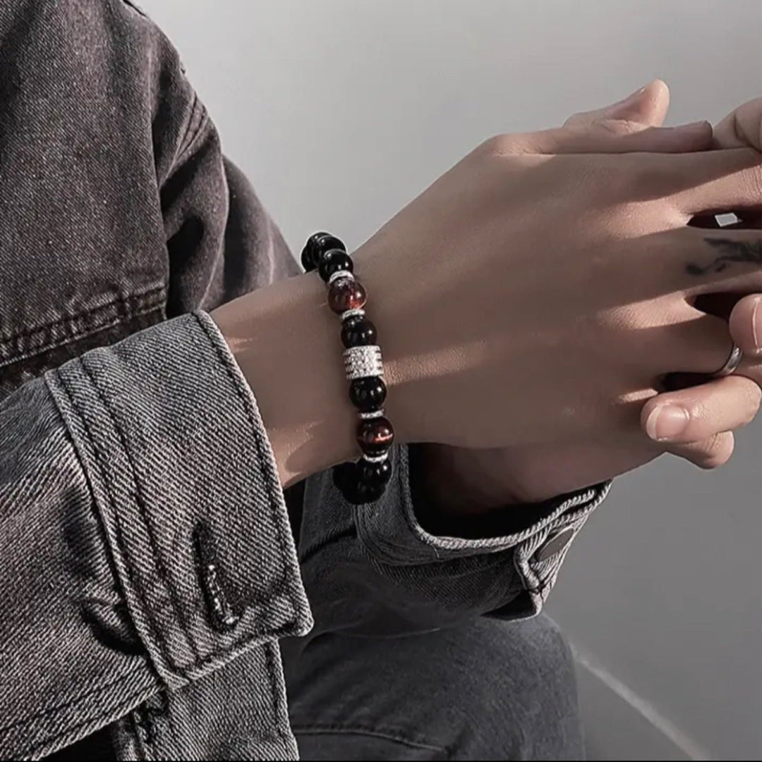 Bracelet homme en obsidienne œil de tigre rouge Olivenorma