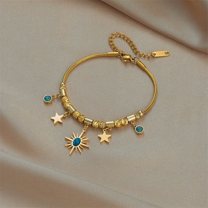 Collier bracelet enroulé fantaisie mauvais œil turquoise doré Olivenorma