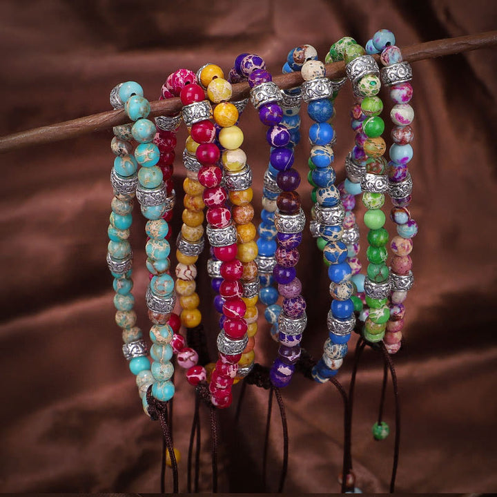 Bracelet tressé en perles de pierre impériale multicolore naturelle Olivenorma 