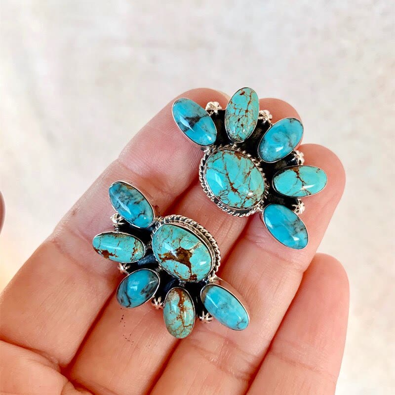 Boucles d'oreilles Olivenorma style bohème vintage avec pierres naturelles turquoise 