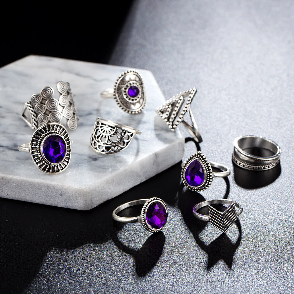 Ensemble de bagues creuses vintage en zircon violet Olivenorma, 9 pièces 