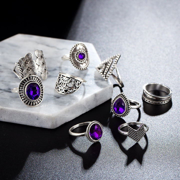 Ensemble de bagues creuses vintage en zircon violet Olivenorma, 9 pièces 
