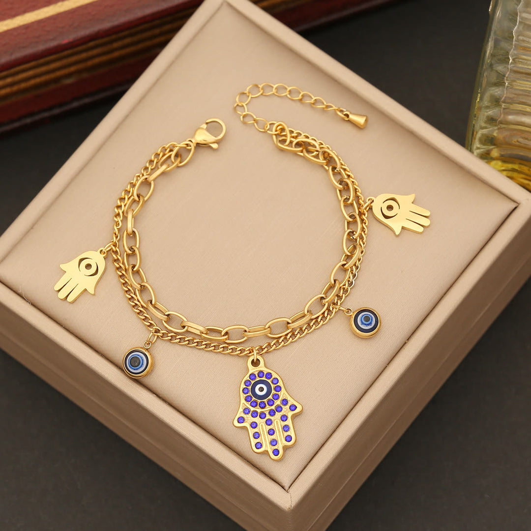 Ensemble collier, bracelet et boucles d'oreilles en époxy avec pendentif Hamsa Evil Eye Olivenorma 