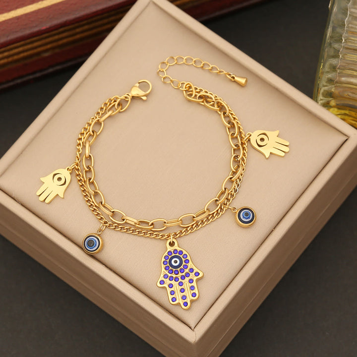 Ensemble collier, bracelet et boucles d'oreilles en époxy avec pendentif Hamsa Evil Eye Olivenorma 
