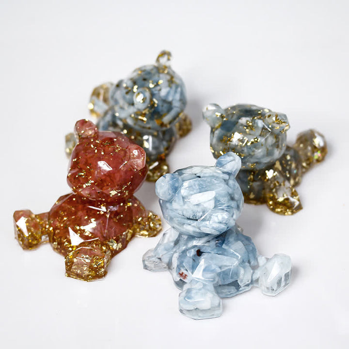 Décoration en pierre précieuse en forme d'ours avec miroir en cristal Olivenorma