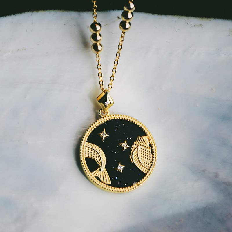 Collier d'écoute du zodiaque en grès bleu 