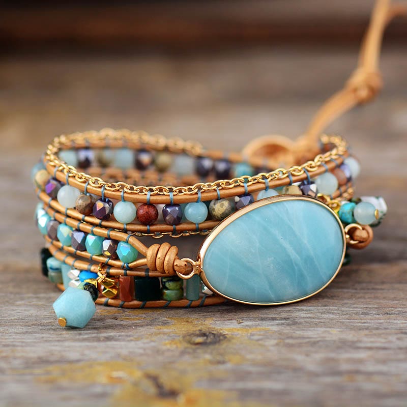 Bracelet en cuir tressé à la main en amazonite naturelle