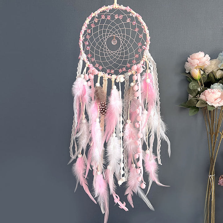 Attrape-rêves tissé en perles acryliques roses Olivenorma