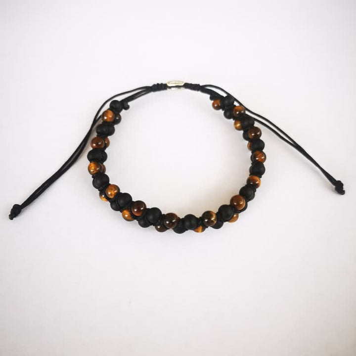 Bracelet tressé en perles d'onyx noir et œil de tigre Olivenorma 