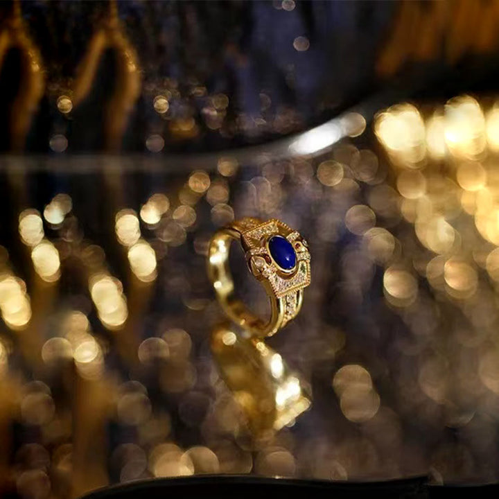 Bague ajustable vintage en lapis-lazuli Olivenorma 