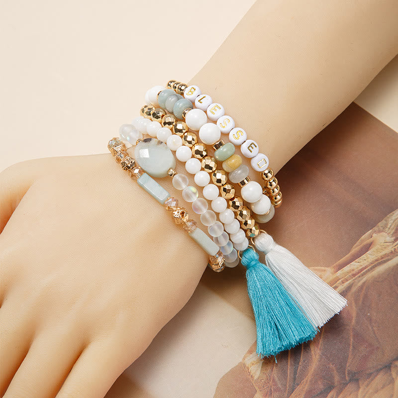 Olivenorma Lot de 6 bracelets en cristal naturel gravés