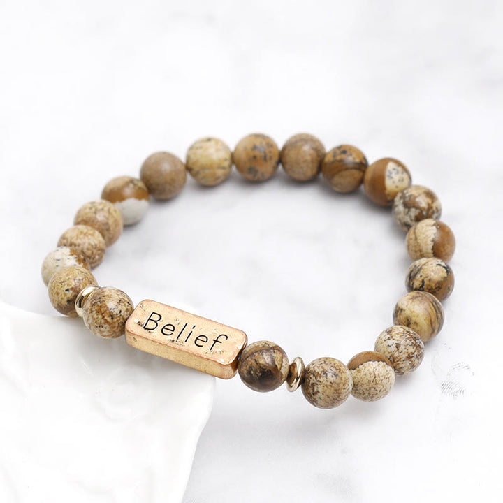 Bracelet gravé avec croyance en pierres précieuses naturelles Olivenorma