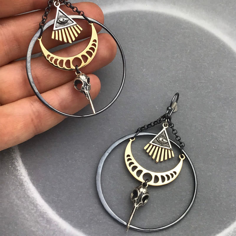 Boucles d'oreilles Olivenorma Evil Eye Moon Phase Raven Skull