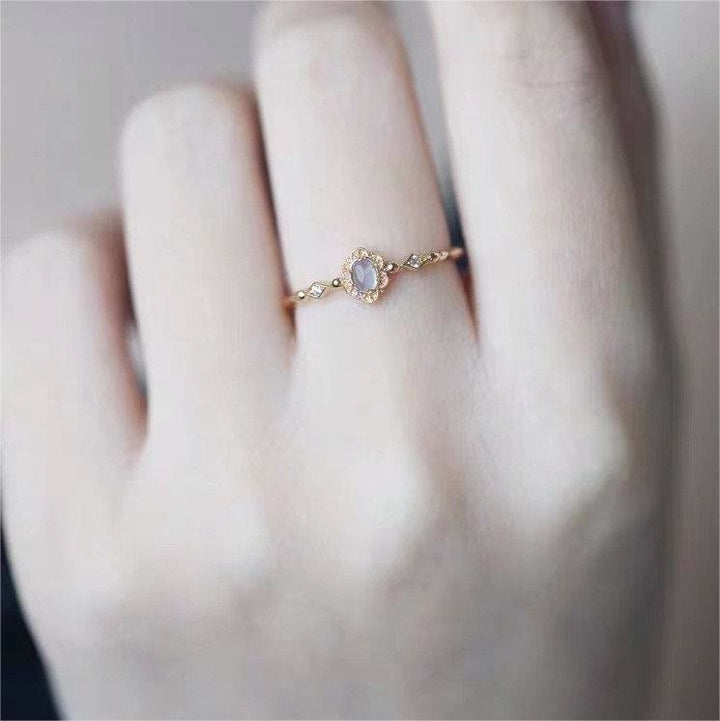 Bague vintage Olivenorma en aigue-marine naturelle et marguerites 