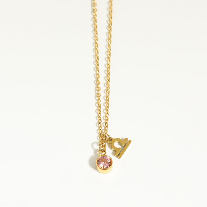 Collier en acier inoxydable avec pierre de naissance et runes du zodiaque Olivenorma