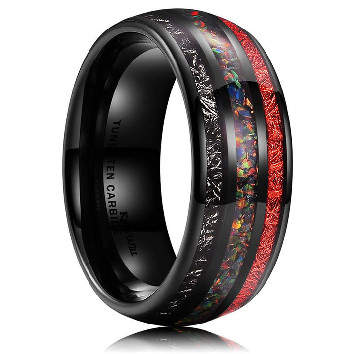 Bague pour homme en carbure de tungstène noir Olivenorma Color Opal 8 mm 