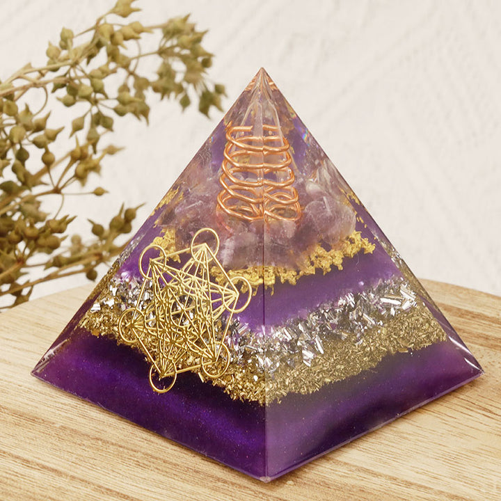 Pyramide d'orgone en améthyste du cube de Métatron Olivenorma