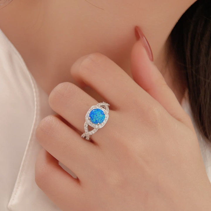 Bague Olivenorma en argent sterling 925 avec opale bleue et zircon blanc