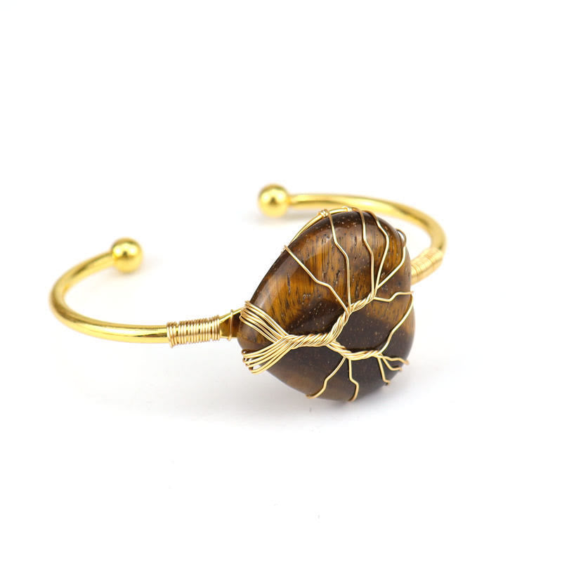 Bracelet en cristal naturel en forme de cœur enveloppé de fil de cuivre doré Olivenorma 