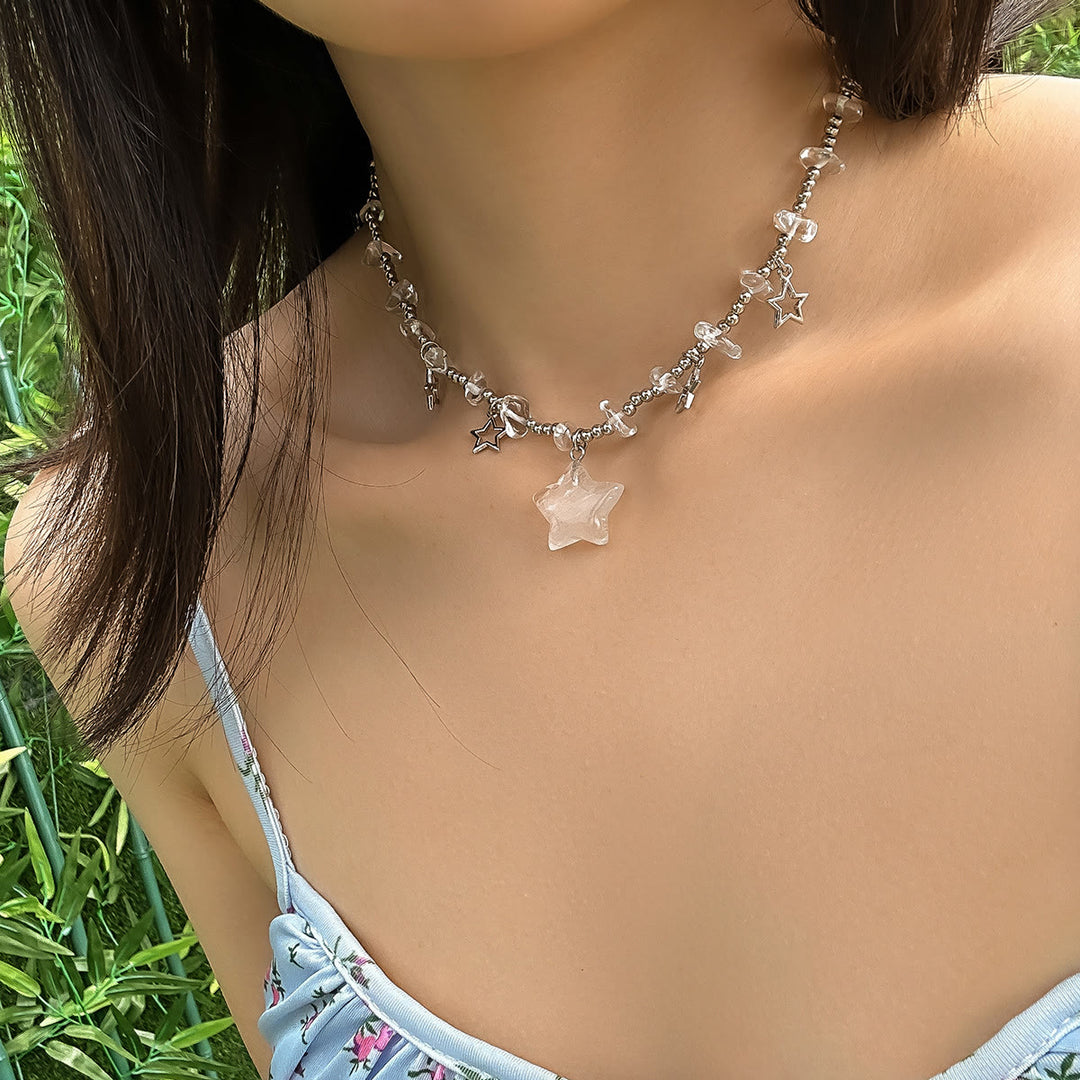 Collier ras du cou à pampilles en cristal et étoile de Bohême Olivenorma