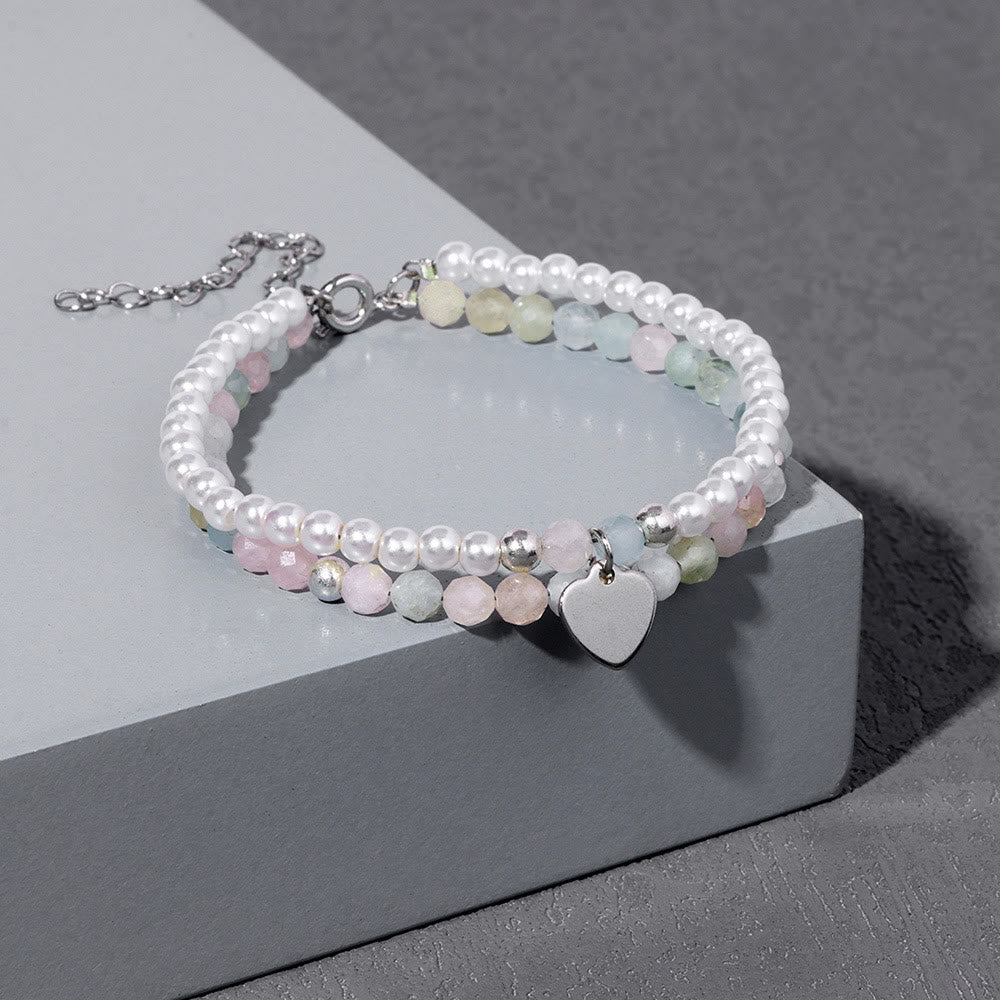Bracelet double couche avec breloque en forme de cœur et pierre à facettes Olivenorma