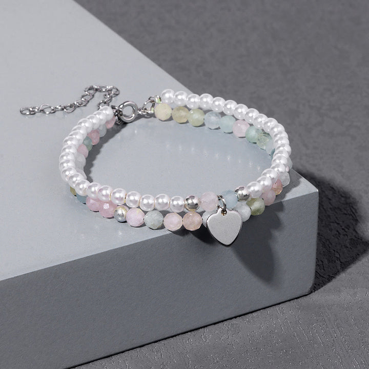 Bracelet double couche avec breloque en forme de cœur et pierre à facettes Olivenorma