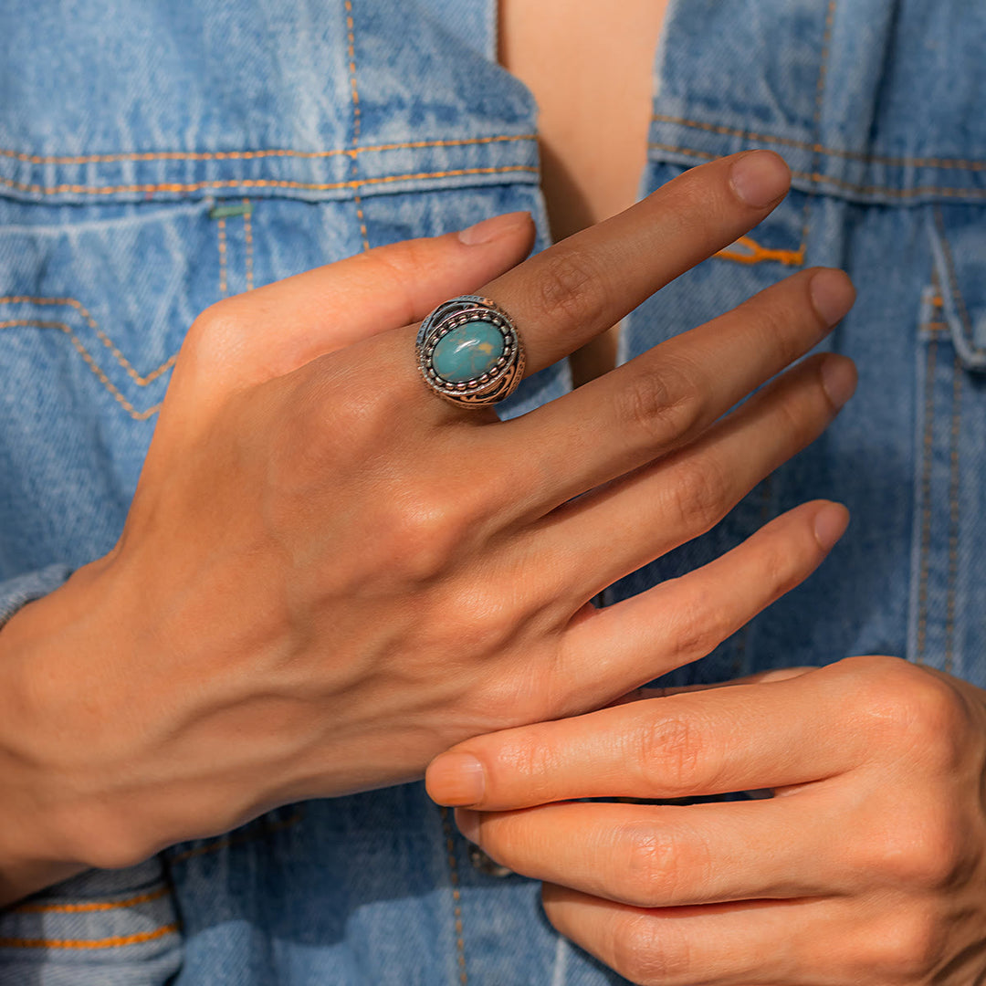 Bague rétro turquoise Olivenorma pour homme - Turquoise - image 0