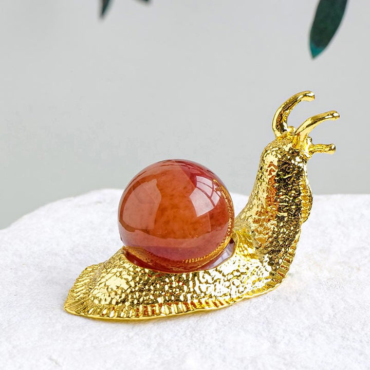 Support de boule de cristal naturel Olivenorma, petite décoration en pierre précieuse en forme d'escargot - Agate rouge - Doré - image 13