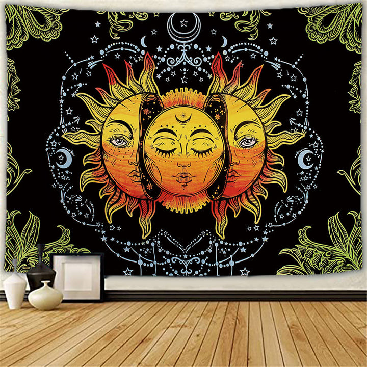Tapisserie murale de méditation avec tatouage de chat et soleil et lune Olivenorma