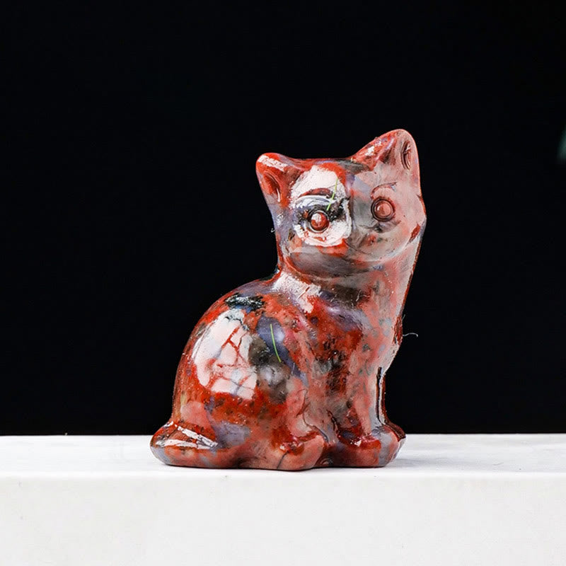 Décoration en pierre précieuse sculptée en forme de chat porte-bonheur en cristal naturel Olivenorma - Amphibole rouge - image 14