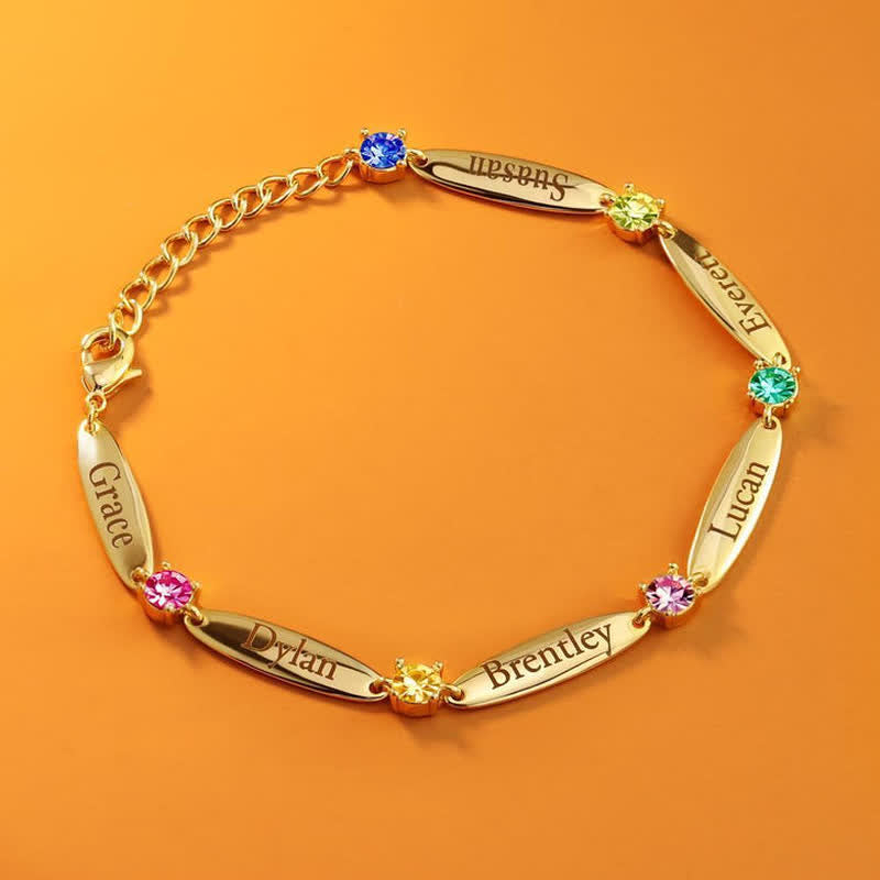 Bracelet avec noms de famille et pierres de naissance Olivenorma