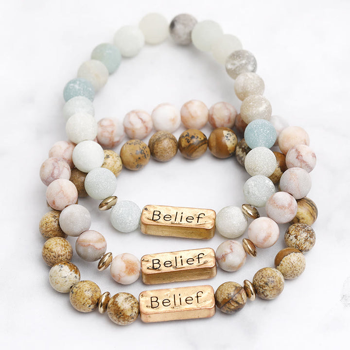 Bracelet gravé avec croyance en pierres précieuses naturelles Olivenorma