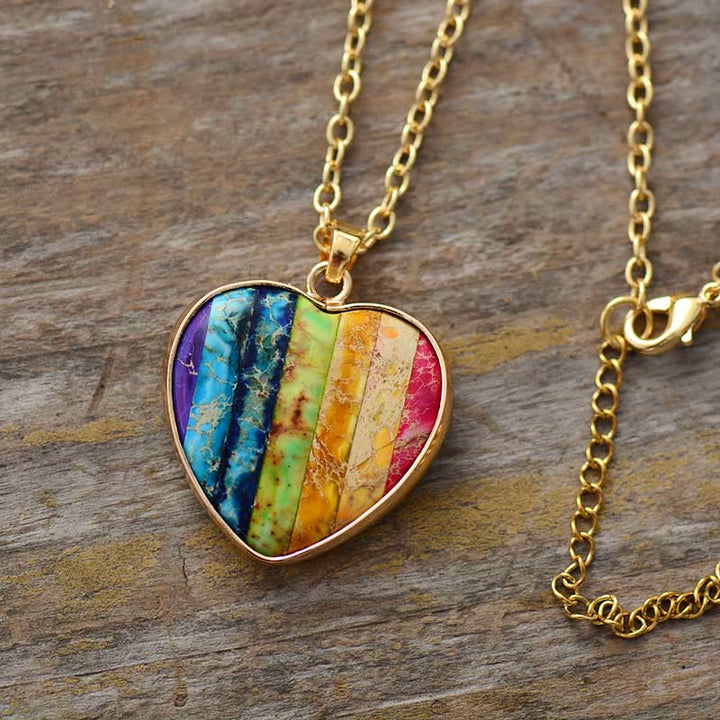 Collier pendentif coeur 7 chakras Olivenorma