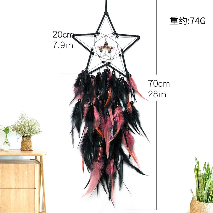 Attrape - rêves en tourmaline noire et rose avec plumes - image 4