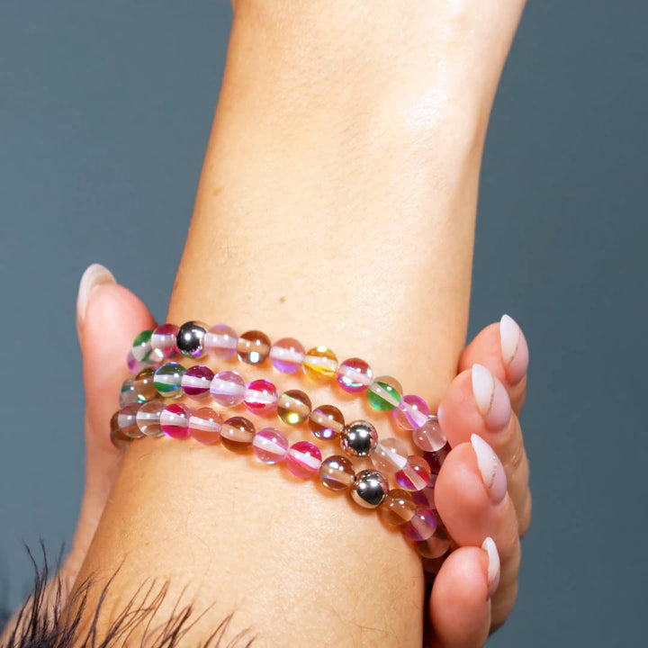 Bracelet en perles de verre cristal multicolore foncé Olivenorma 