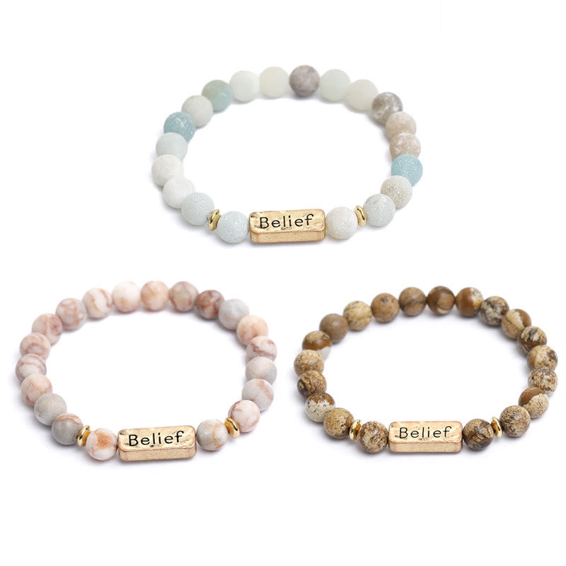 Bracelet gravé avec croyance en pierres précieuses naturelles Olivenorma