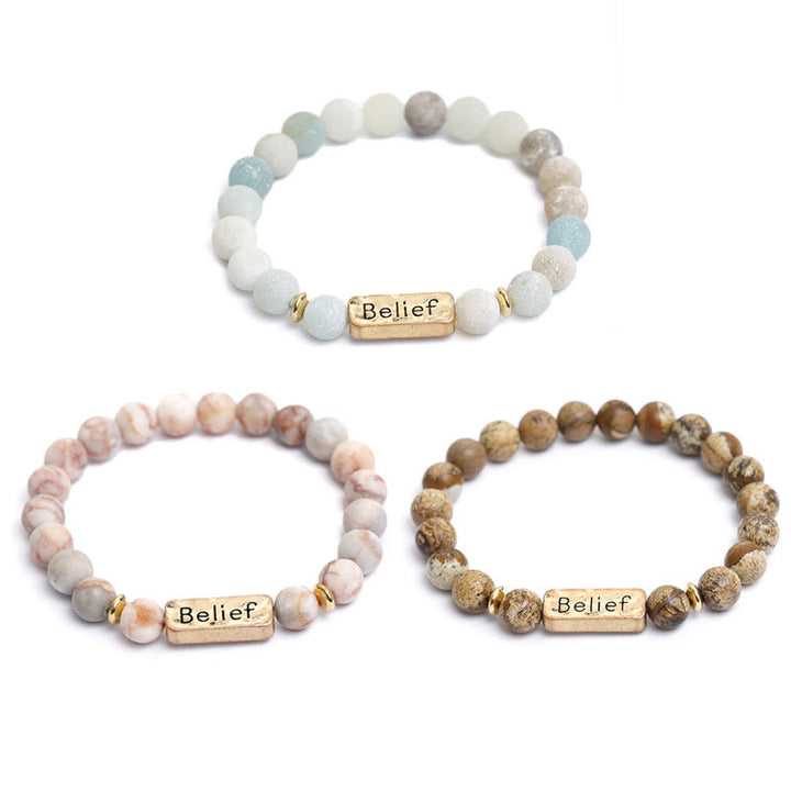Bracelet gravé avec croyance en pierres précieuses naturelles Olivenorma