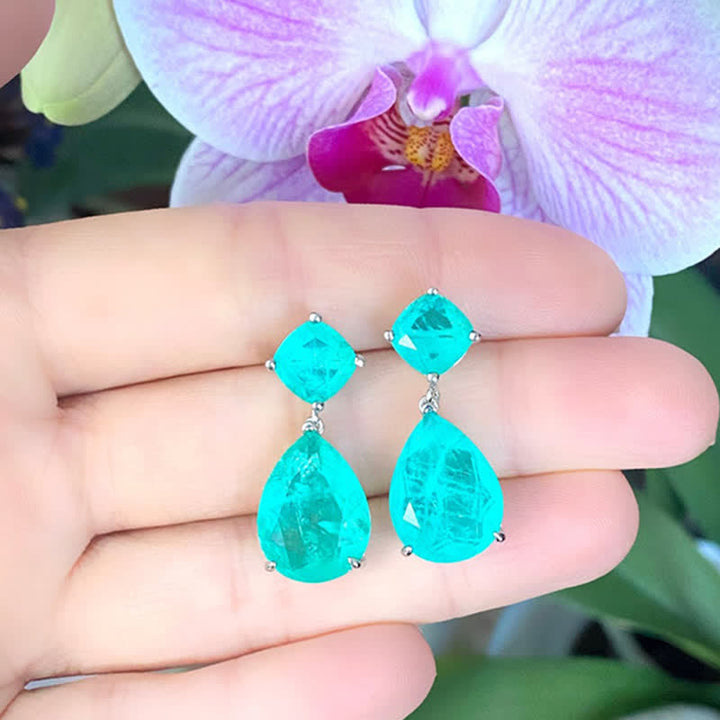 Boucles d'oreilles en forme de goutte d'eau avec tourmaline Paraiba