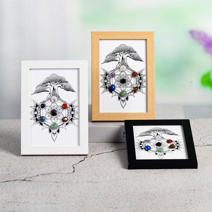 Cadre photo décoratif avec motif arbre de vie et chakra Olivenorma 
