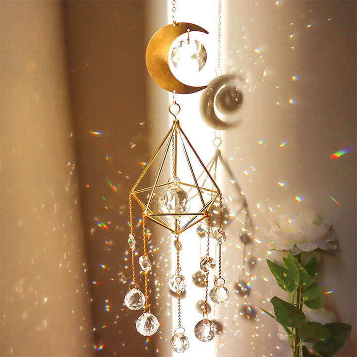 Carillon éolien en cristal transparent avec capteur de soleil et lune