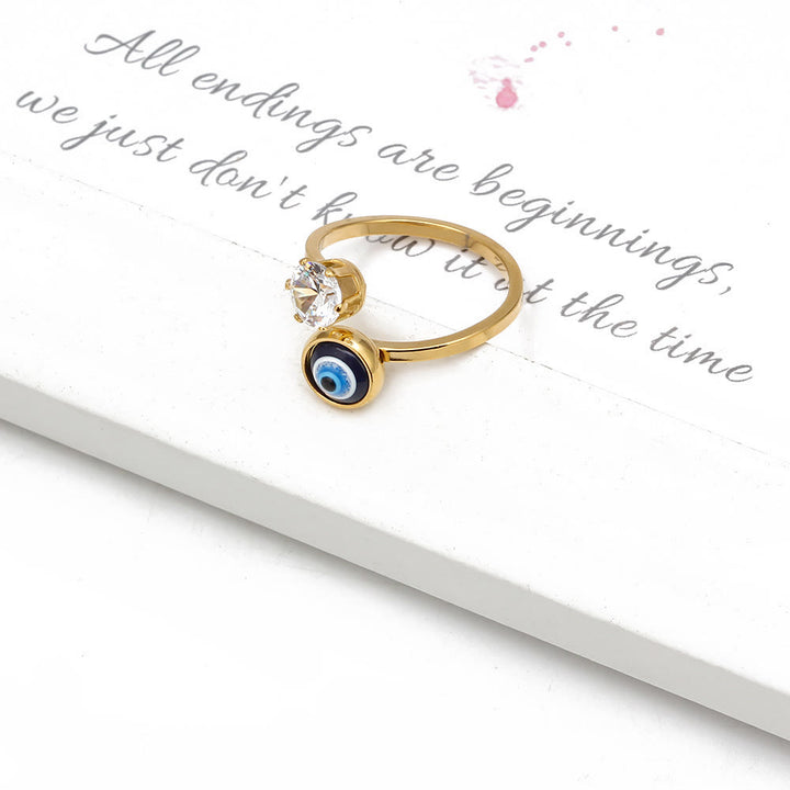 Bague Olivenorma en plaqué or avec zircon blanc et mauvais œil pour femme