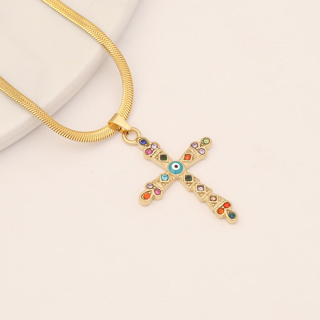 Collier pendentif croix mauvais œil turquoise Olivenorma 